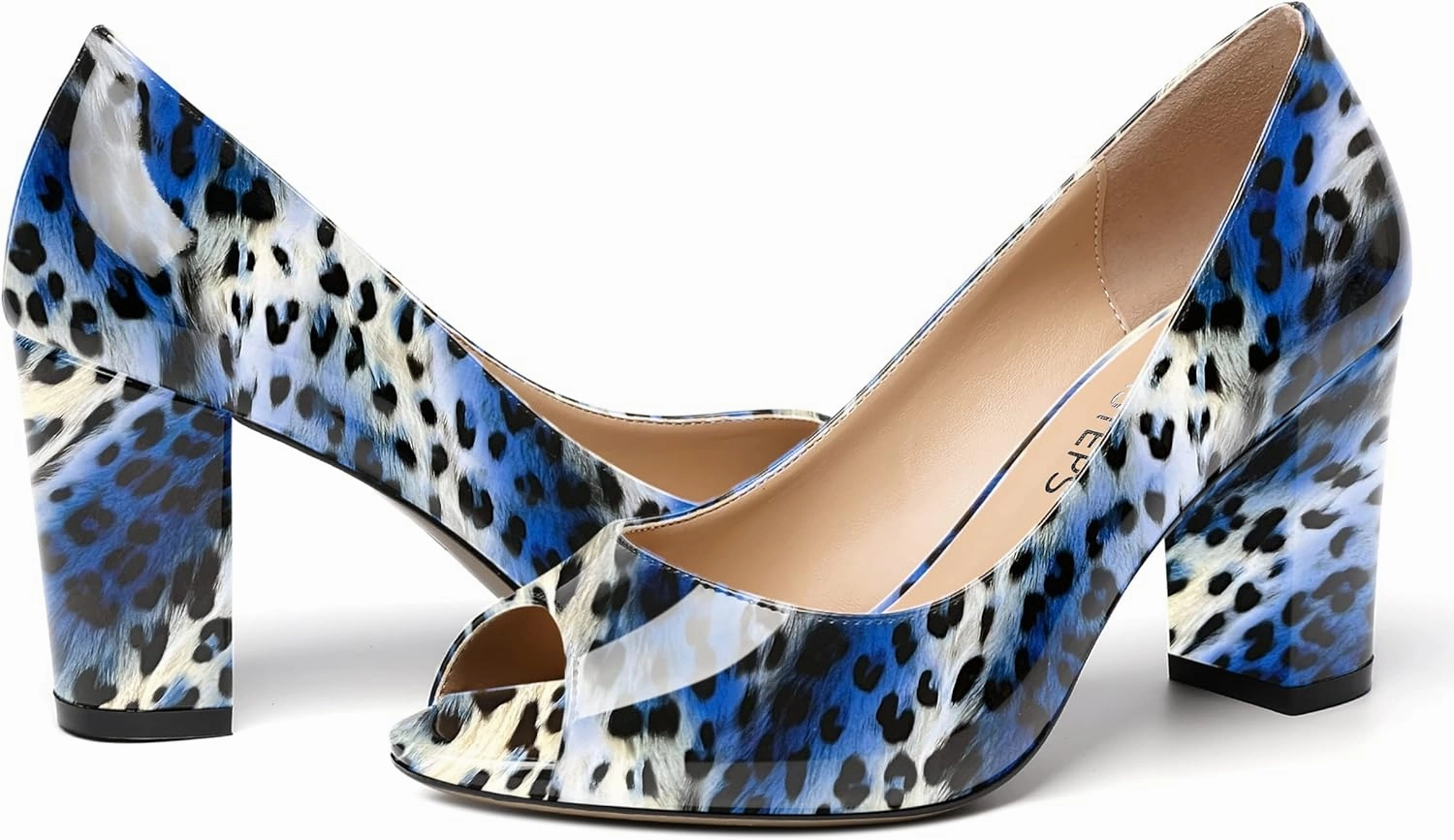 MOVINSTEPS Womens Party Slip On Patent Peep Toe Sexy Block High Heel Pumps Shoes 3.3 Inch