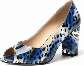 MOVINSTEPS Womens Party Slip On Patent Peep Toe Sexy Block High Heel Pumps Shoes 3.3 Inch