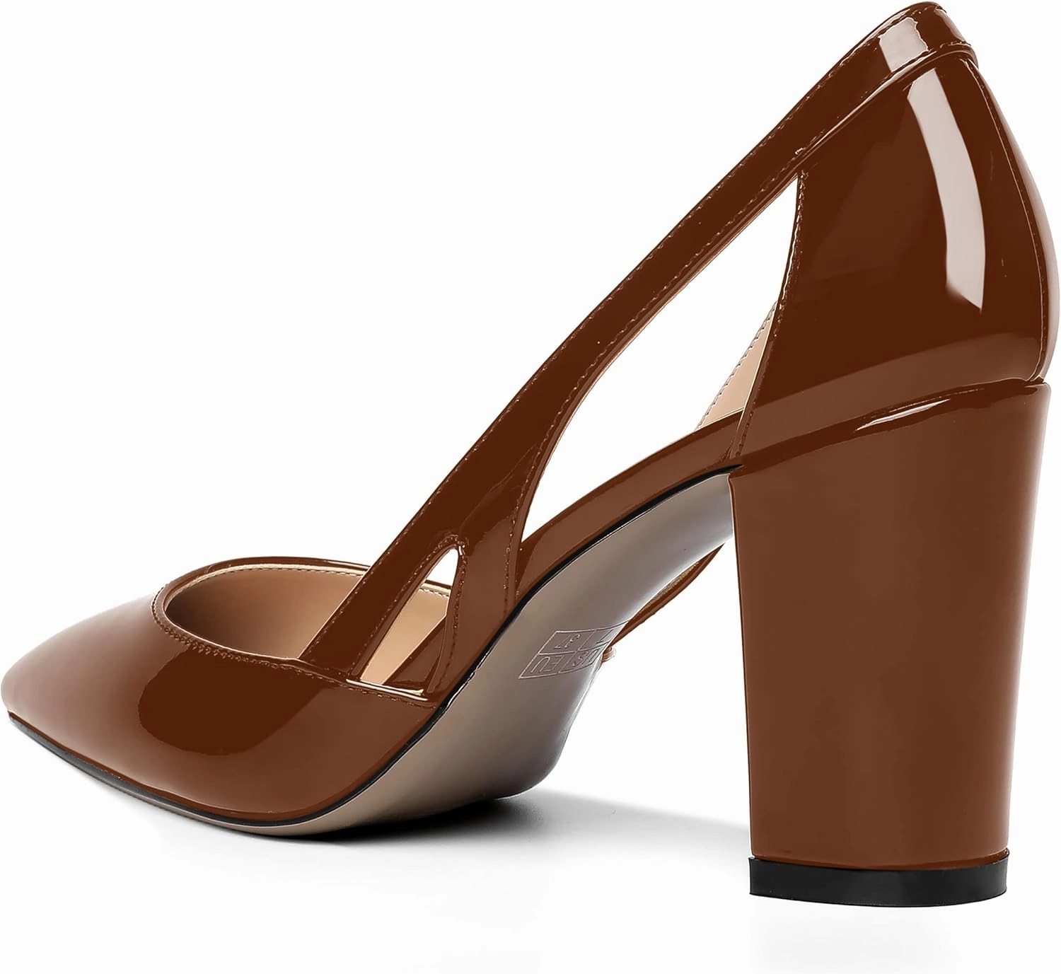 MOVINSTEPS Womens Patent Fashion Cut Out Slip On Pointed Toe Thick Dress Block High Heel Pumps Shoes 3.3 Inch
