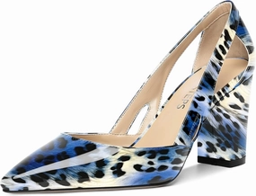MOVINSTEPS Womens Patent Fashion Cut Out Slip On Pointed Toe Thick Dress Block High Heel Pumps Shoes 3.3 Inch