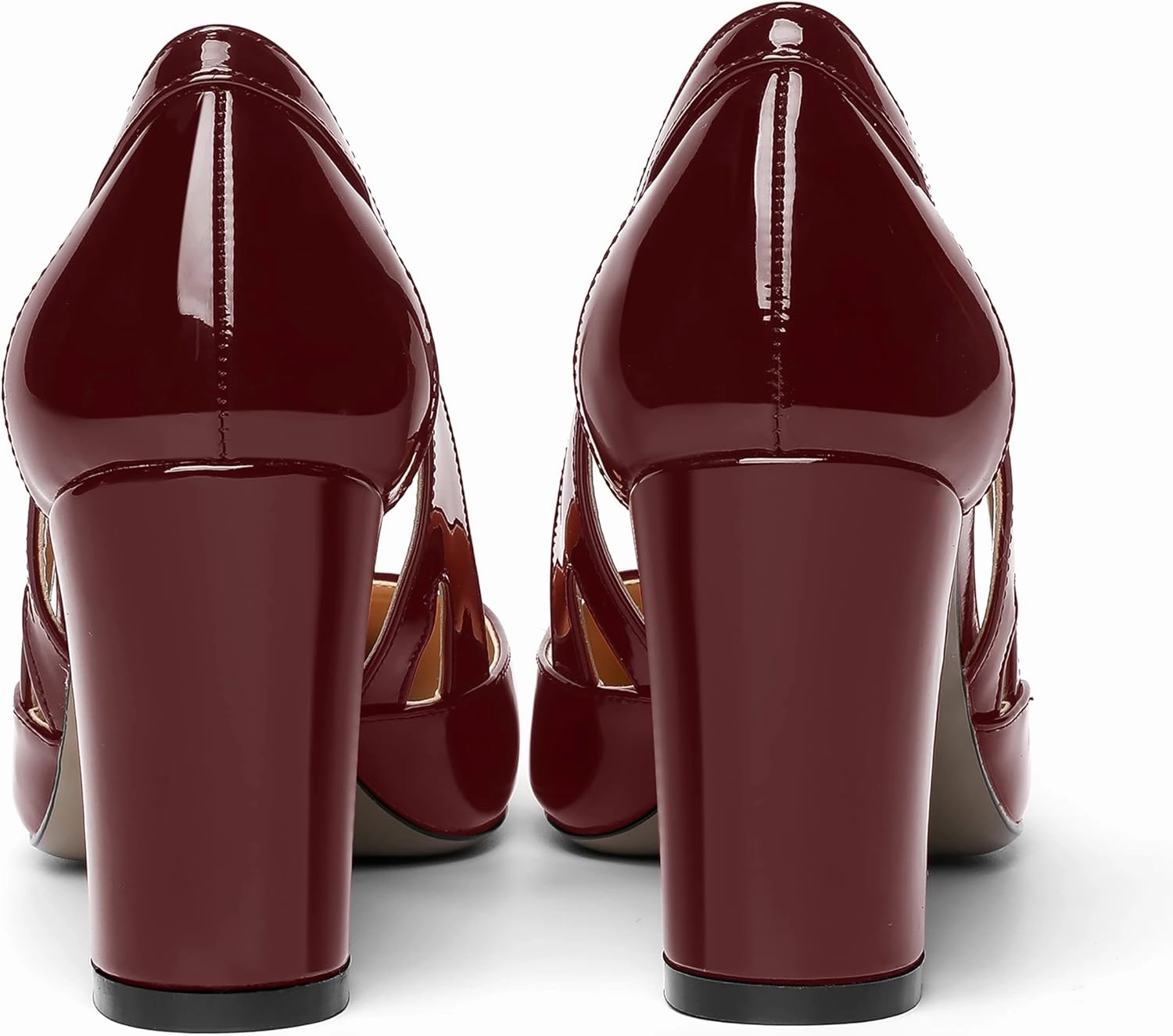 MOVINSTEPS Womens Patent Fashion Cut Out Slip On Pointed Toe Thick Dress Block High Heel Pumps Shoes 3.3 Inch