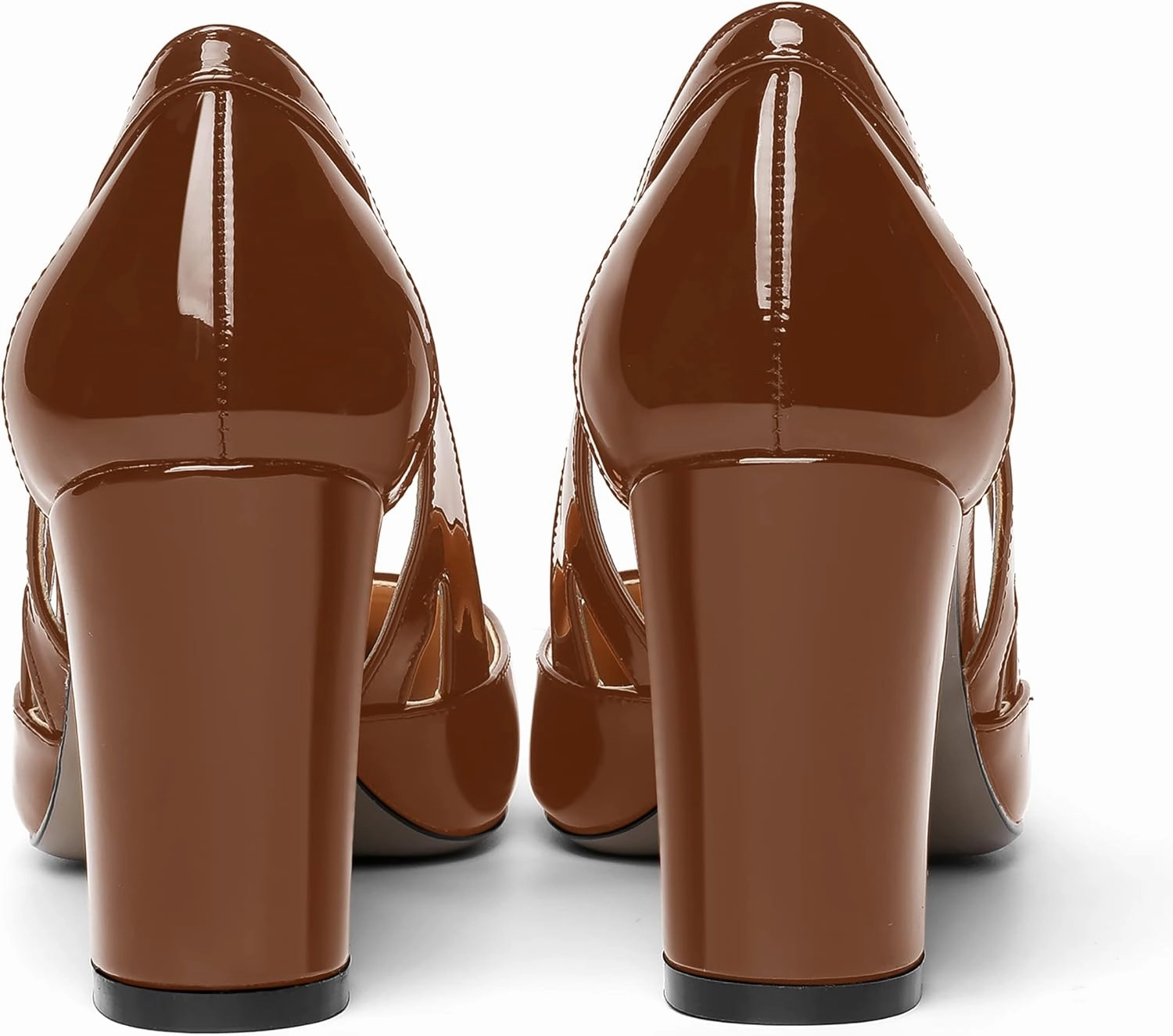 MOVINSTEPS Womens Patent Fashion Cut Out Slip On Pointed Toe Thick Dress Block High Heel Pumps Shoes 3.3 Inch