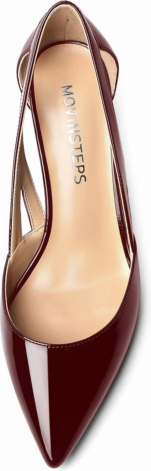 MOVINSTEPS Womens Patent Fashion Cut Out Slip On Pointed Toe Thick Dress Block High Heel Pumps Shoes 3.3 Inch