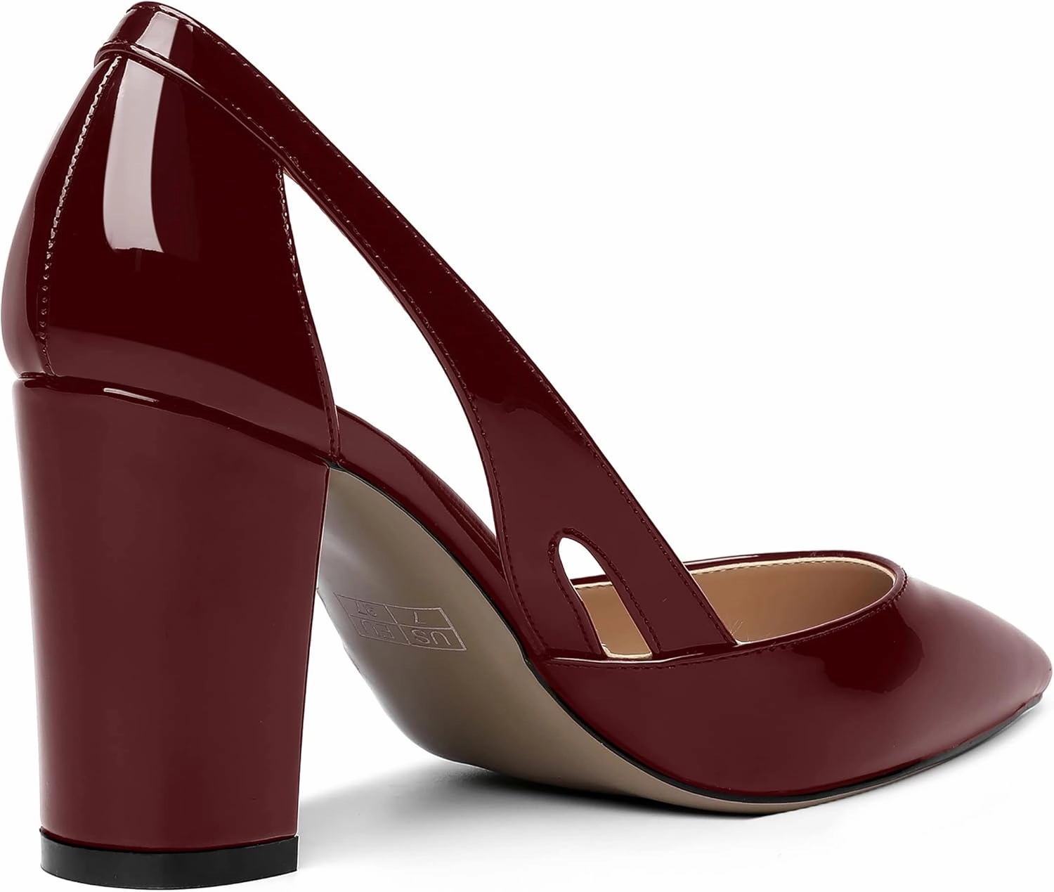 MOVINSTEPS Womens Patent Fashion Cut Out Slip On Pointed Toe Thick Dress Block High Heel Pumps Shoes 3.3 Inch