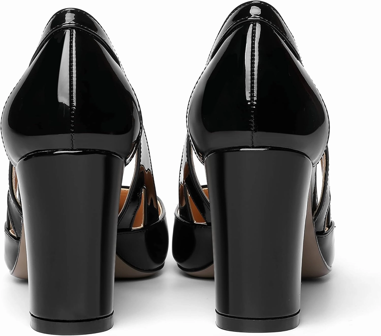MOVINSTEPS Womens Patent Fashion Cut Out Slip On Pointed Toe Thick Dress Block High Heel Pumps Shoes 3.3 Inch