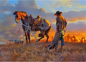 najiaxiaowu Wooden 1000 Pieces Jigsaw Puzzles for Adults, Elderly or Kids, Western Cowboy Rider Prairie Wind Flower Puzzle for Family Parent-Child, Art Decorations DIY Game Toy for Friend, Wife, Mom