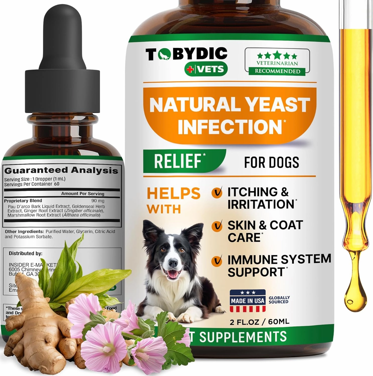 Natural Dog Yeast Infection Relief - Itchy Skin & Ear Treatment - Reduces Irritation & Relieves Itching and Allergy - Herbal Medicine Drops Supplement - Made in USA