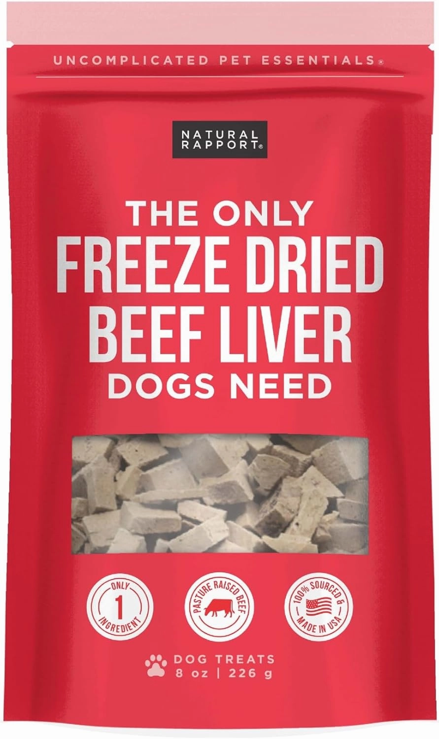 Natural Rapport Beef Liver Dog Treats - The Only Freeze Dried Beef Liver Dogs Need - Grain-Free Beef Bites, Dog Treats for Small and Large Dogs (8 oz.)