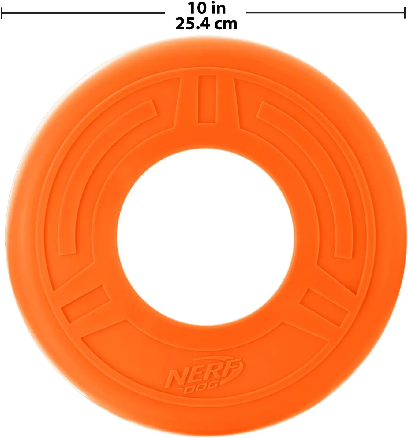 Nerf Dog Atomic Flyer Dog Toy, Flying Disc, Lightweight, Durable and Water Resistant, Great for Beach and Pool, 10 inch diameter, for Medium/Large Breeds, Single Unit, Orange
