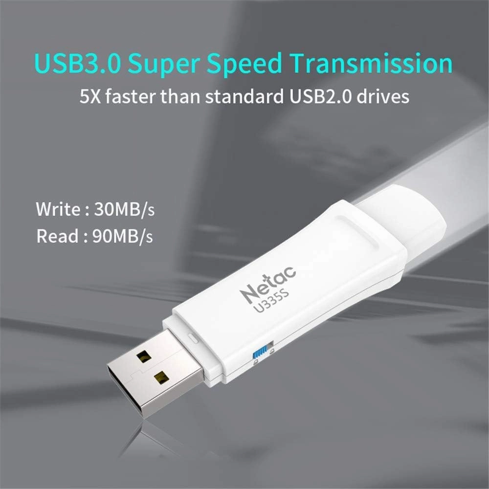 Netac 64GB USB 3.0 Flash Drive Up to 90MB/s Thumb Drive for Data Storage, Pen Drive Write Protection with Push-Pull Design Memory Stick for External Storage Data/Computer/PC/Laptop/Sound-U335S