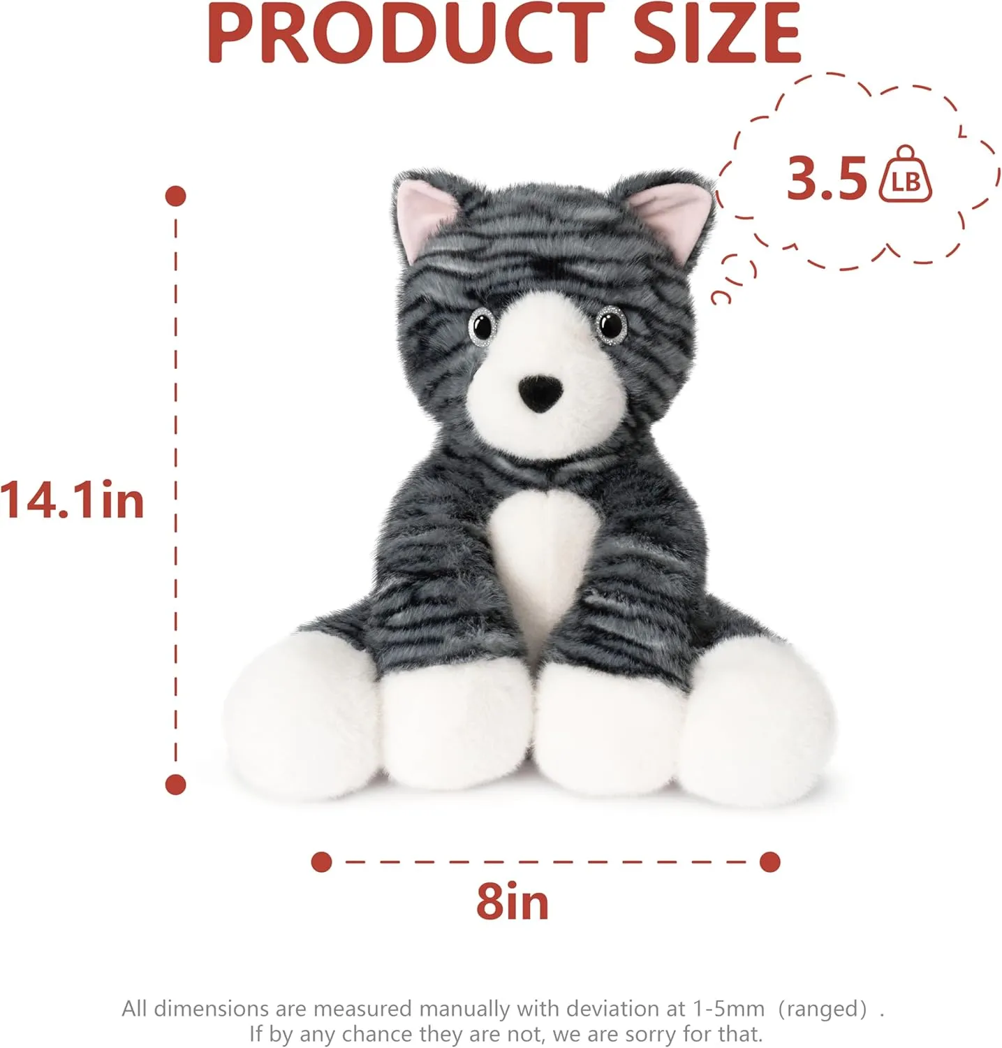 Niuniu Daddy 14" | 3.5 Pound Cat Weighted Stuffed Animal, Heavy Stuffed Cat Plush Toys for Kids Adults, Weighted Beads for Kitty Stuffed Animals Body Pillow for Present Birthday Holiday Christmas