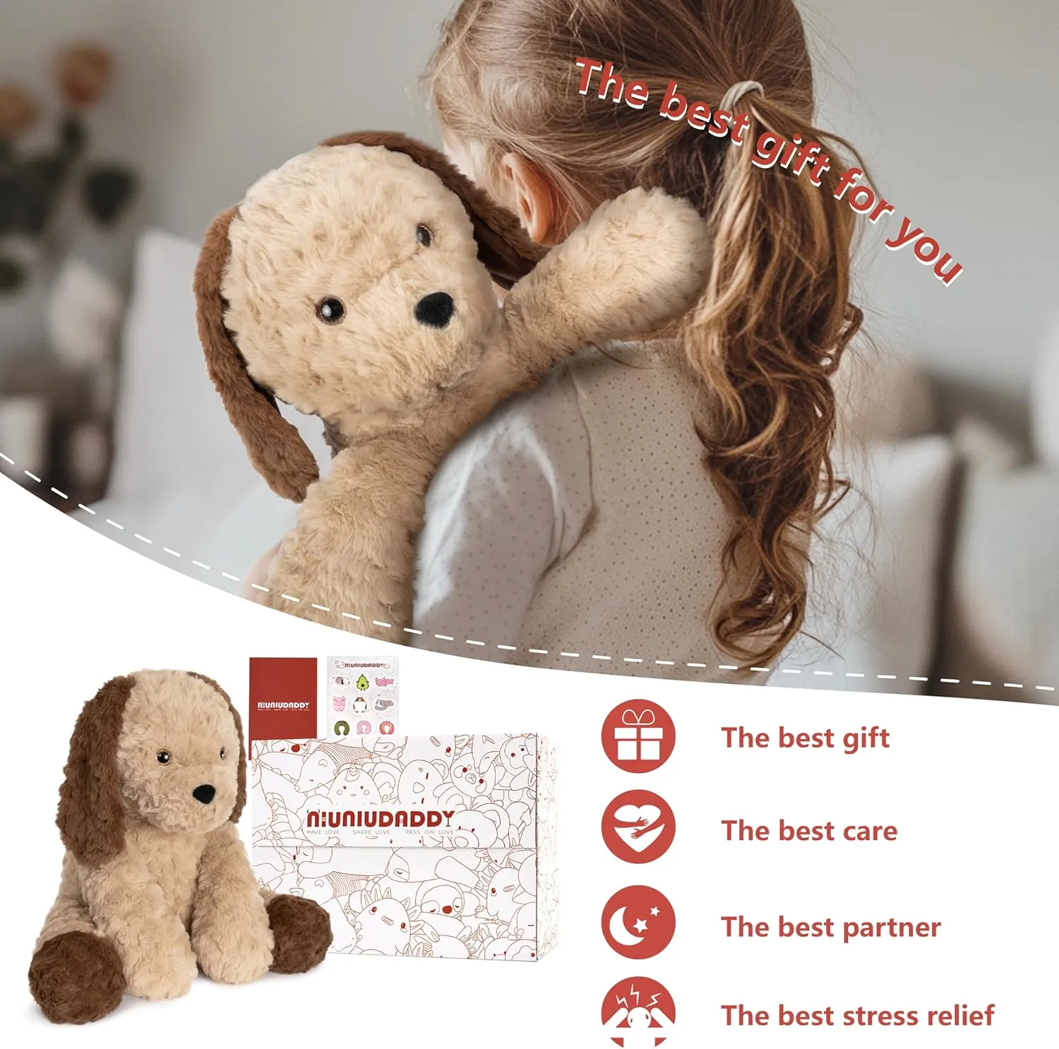 Niuniu Daddy 14" | 3.5 Pound Dog Weighted Stuffed Animal, Heavy Doggy Pillowfort Plush Toys for Kids Adults, Weighted Beads for Puppy Stuffed Animals Body Pillow for Gift Birthday Holiday Christmas