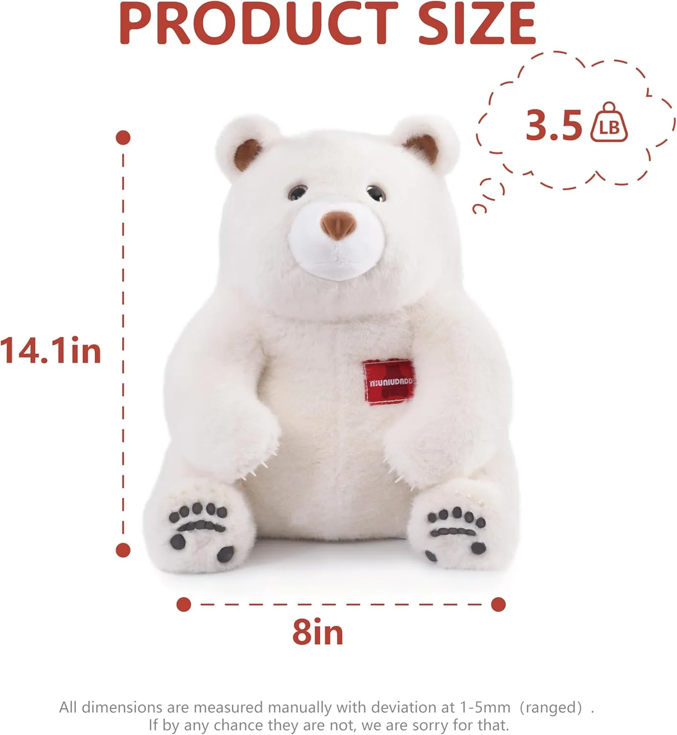 Niuniu Daddy 14" | 3.5 Pound Teddy Bear Weighted Stuffed Animal, Cuddling Polar Bear Pillowfort Plus Toys for Kids Adults, Large White Bear Body Pillow for Sleep Hugging Present Birthday Holiday