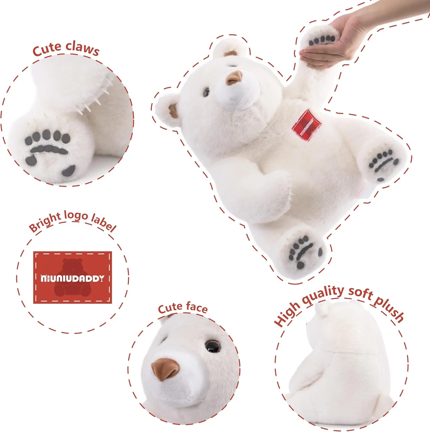 Niuniu Daddy 14" | 3.5 Pound Teddy Bear Weighted Stuffed Animal, Cuddling Polar Bear Pillowfort Plus Toys for Kids Adults, Large White Bear Body Pillow for Sleep Hugging Present Birthday Holiday