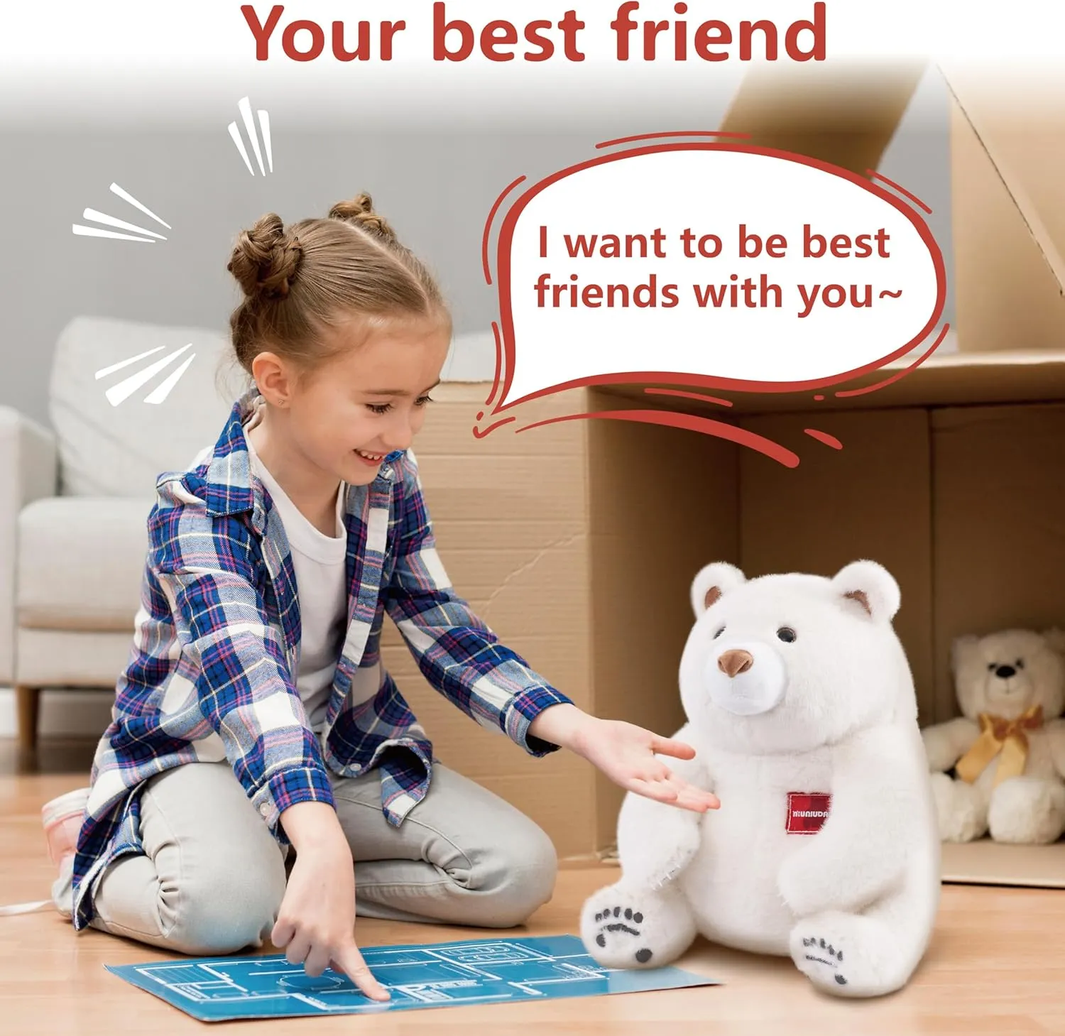 Niuniu Daddy 14" | 3.5 Pound Teddy Bear Weighted Stuffed Animal, Cuddling Polar Bear Pillowfort Plus Toys for Kids Adults, Large White Bear Body Pillow for Sleep Hugging Present Birthday Holiday