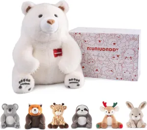 Niuniu Daddy 14" | 3.5 Pound Teddy Bear Weighted Stuffed Animal, Cuddling Polar Bear Pillowfort Plus Toys for Kids Adults, Large White Bear Body Pillow for Sleep Hugging Present Birthday Holiday