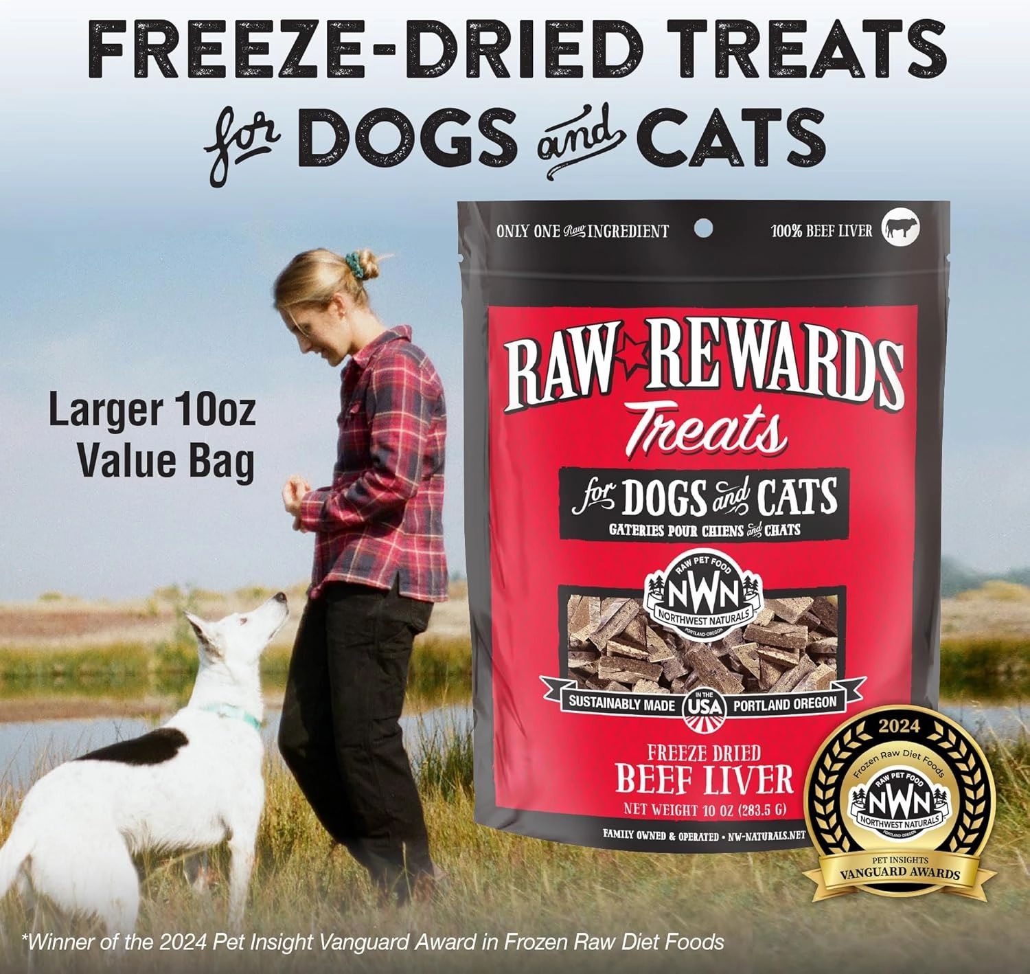 Northwest Naturals Raw Rewards Freeze-Dried Beef Liver Treats for Dogs and Cats - Bite-Sized Pieces - Healthy, 1 Ingredient, Human Grade Pet Food, All Natural, Proudly Made in USA, 10 Oz