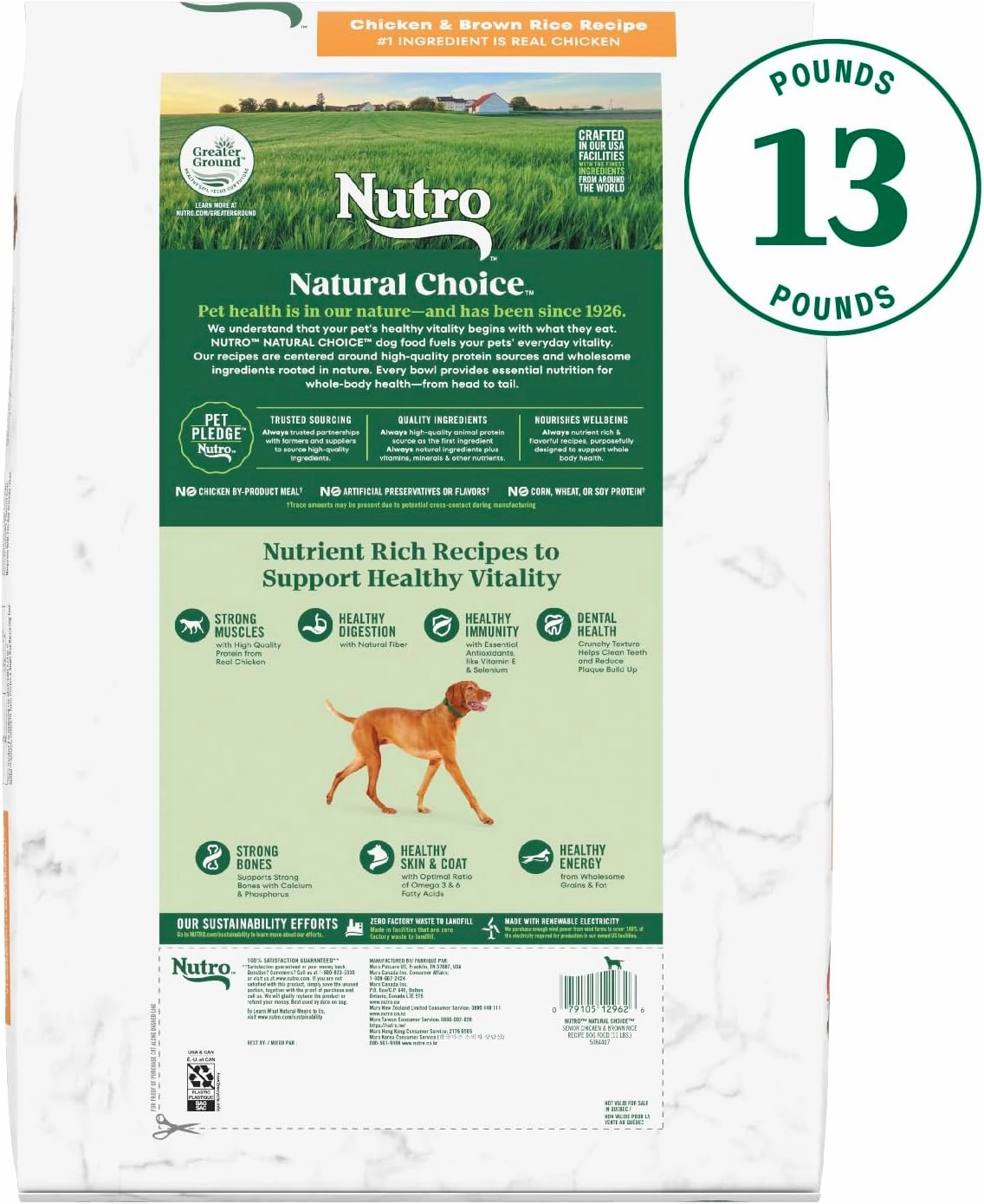 Nutro Natural Choice Senior Dry Dog Food, Chicken and Brown Rice Recipe, 13 lbs.