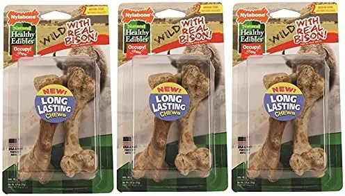 Nylabone 3 Pack of Healthy Edibles Wild Bison Flavor Dog Chew Treats, Medium, 2 Bones Each