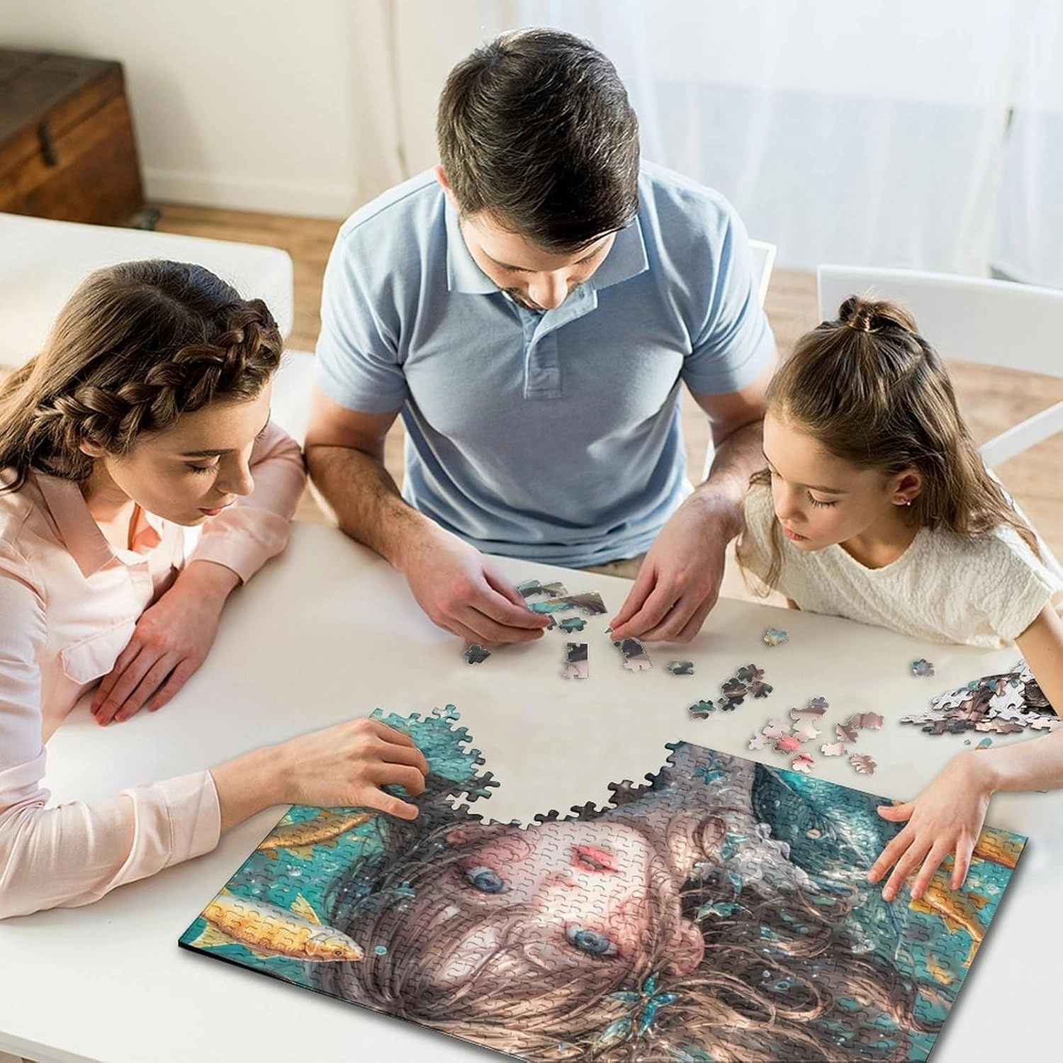 Ocean Girl for Adults Fun Jigsaw Puzzles 500 Pieces Fish and Girls Toy Intellectual Game Home Decoration Stress Relief Education Game Premium & Durable 500pcs (52x38cm)