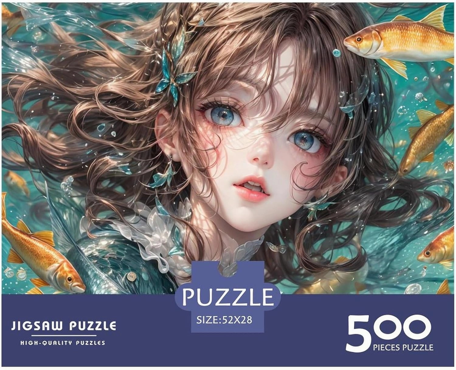 Ocean Girl for Adults Fun Jigsaw Puzzles 500 Pieces Fish and Girls Toy Intellectual Game Home Decoration Stress Relief Education Game Premium & Durable 500pcs (52x38cm)