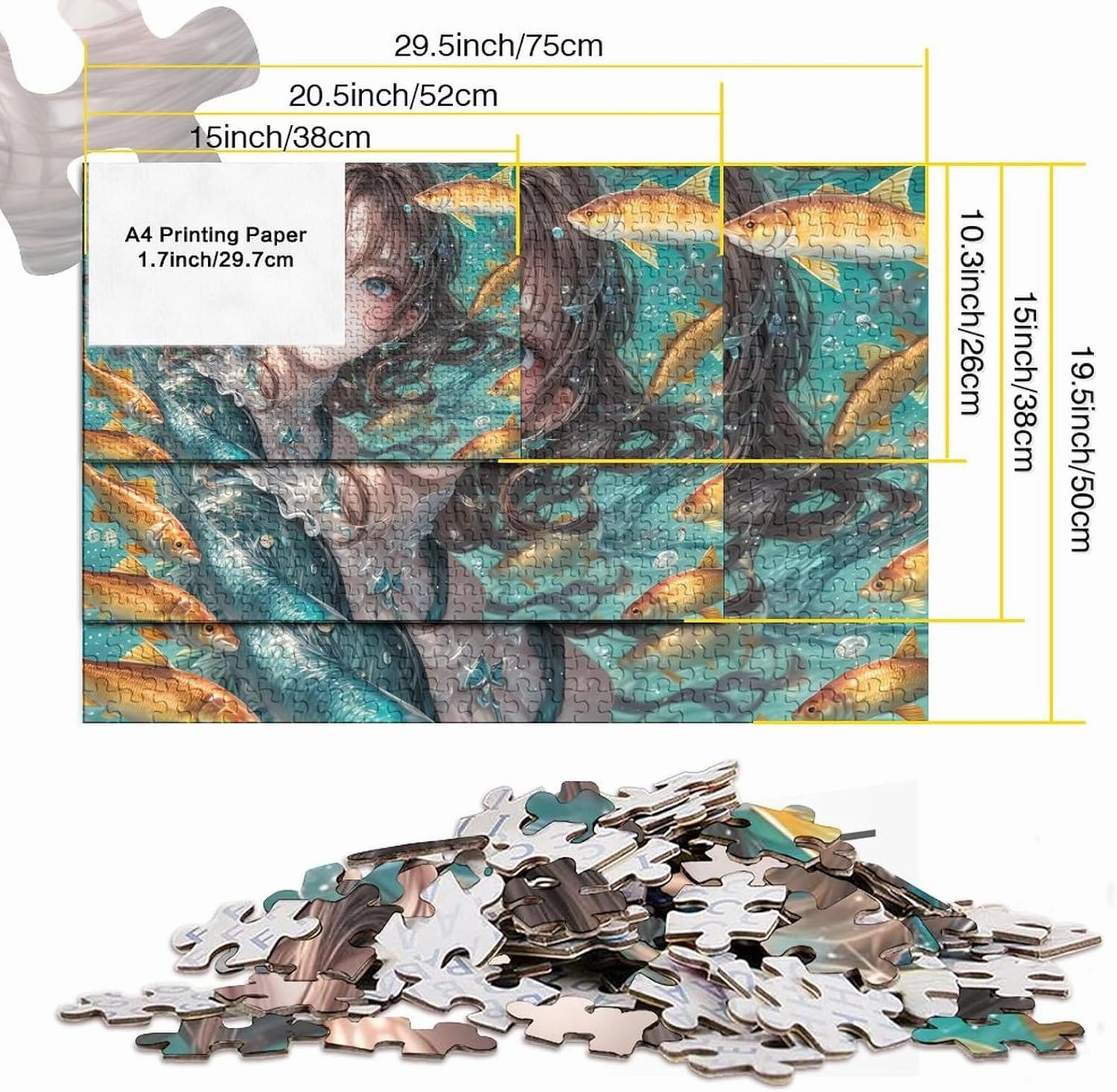 Ocean Girl for Adults Fun Jigsaw Puzzles 500 Pieces Fish and Girls Toy Intellectual Game Home Decoration Stress Relief Education Game Premium & Durable 500pcs (52x38cm)