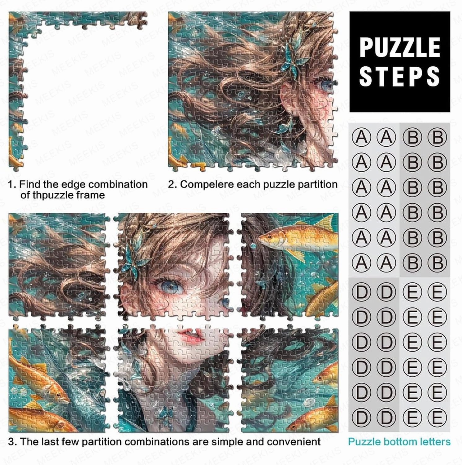Ocean Girl for Adults Fun Jigsaw Puzzles 500 Pieces Fish and Girls Toy Intellectual Game Home Decoration Stress Relief Education Game Premium & Durable 500pcs (52x38cm)