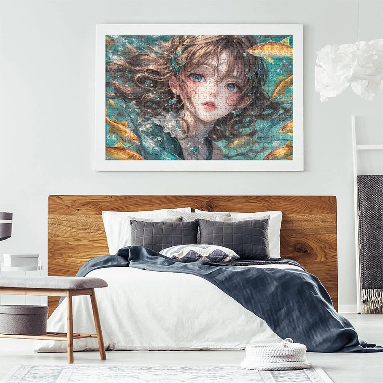 Ocean Girl for Adults Fun Jigsaw Puzzles 500 Pieces Fish and Girls Toy Intellectual Game Home Decoration Stress Relief Education Game Premium & Durable 500pcs (52x38cm)
