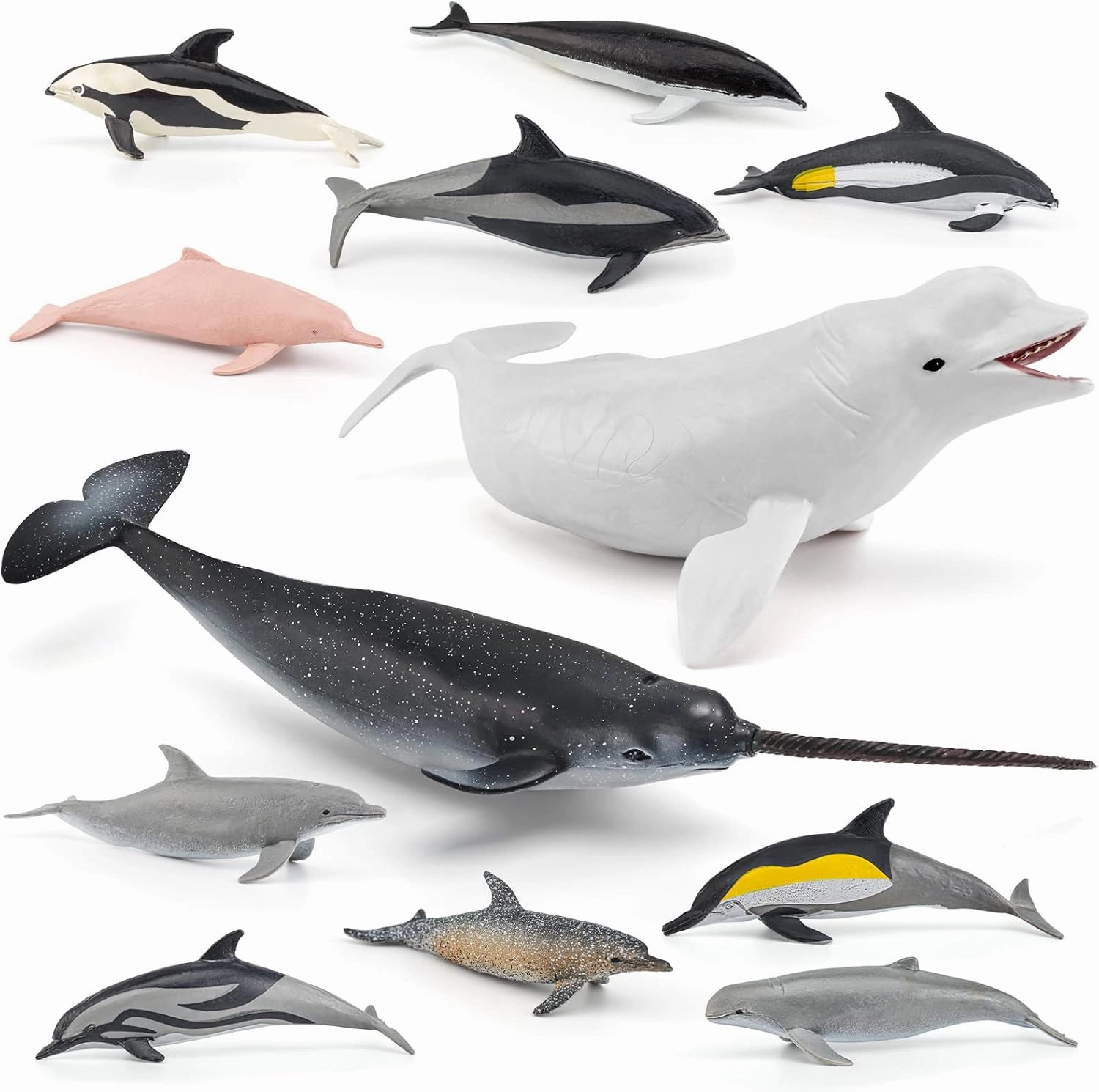 Ocean Sea Marine Animal Figure Toys Playsets 12 PCS Narwhal White Whale Mini Dolphin Model Toy Desktop Decoration Collection Party Favors Toys for Boys Girls Kids