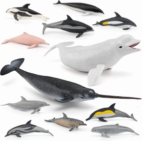 Ocean Sea Marine Animal Figure Toys Playsets 12 PCS Narwhal White Whale Mini Dolphin Model Toy Desktop Decoration Collection Party Favors Toys for Boys Girls Kids