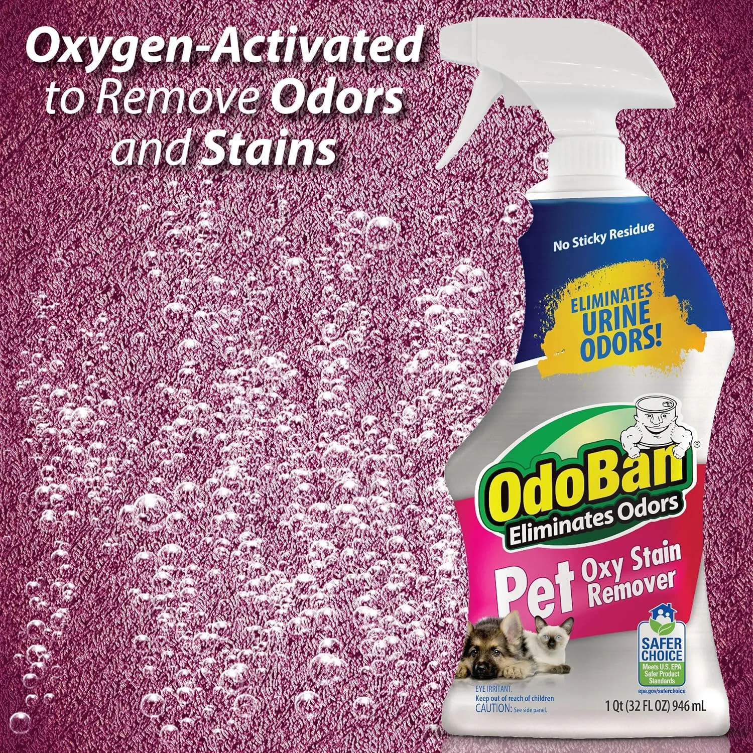OdoBan Pet Solutions Oxy Stain Remover 2-Pack, 32 Ounce Sprays Each, and Neutral pH Floor Cleaner Concentrate, 1 Gallon
