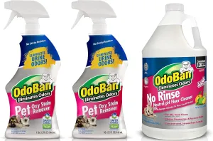 OdoBan Pet Solutions Oxy Stain Remover 2-Pack, 32 Ounce Sprays Each, and Neutral pH Floor Cleaner Concentrate, 1 Gallon