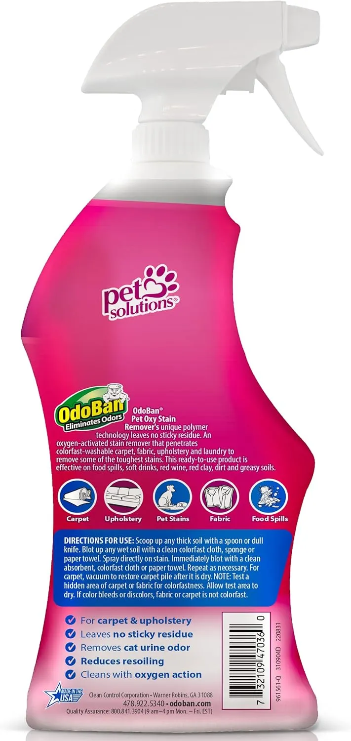 OdoBan Pet Solutions Oxy Stain Remover 2-Pack, 32 Ounce Sprays Each, and Neutral pH Floor Cleaner Concentrate, 1 Gallon