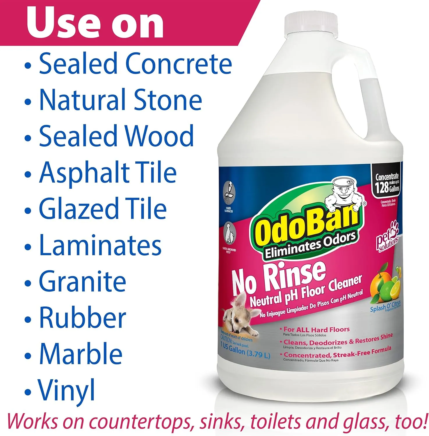 OdoBan Pet Solutions Oxy Stain Remover 2-Pack, 32 Ounce Sprays Each, and Neutral pH Floor Cleaner Concentrate, 1 Gallon
