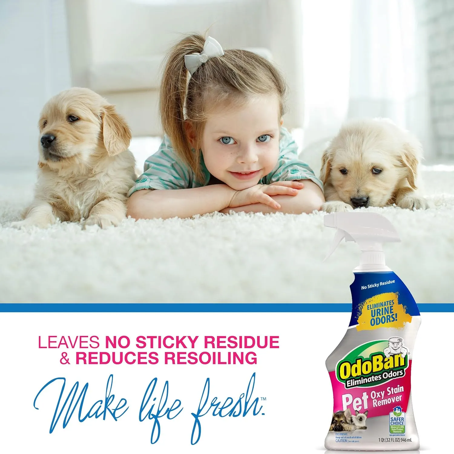 OdoBan Pet Solutions Oxy Stain Remover 2-Pack, 32 Ounce Sprays Each, and Neutral pH Floor Cleaner Concentrate, 1 Gallon