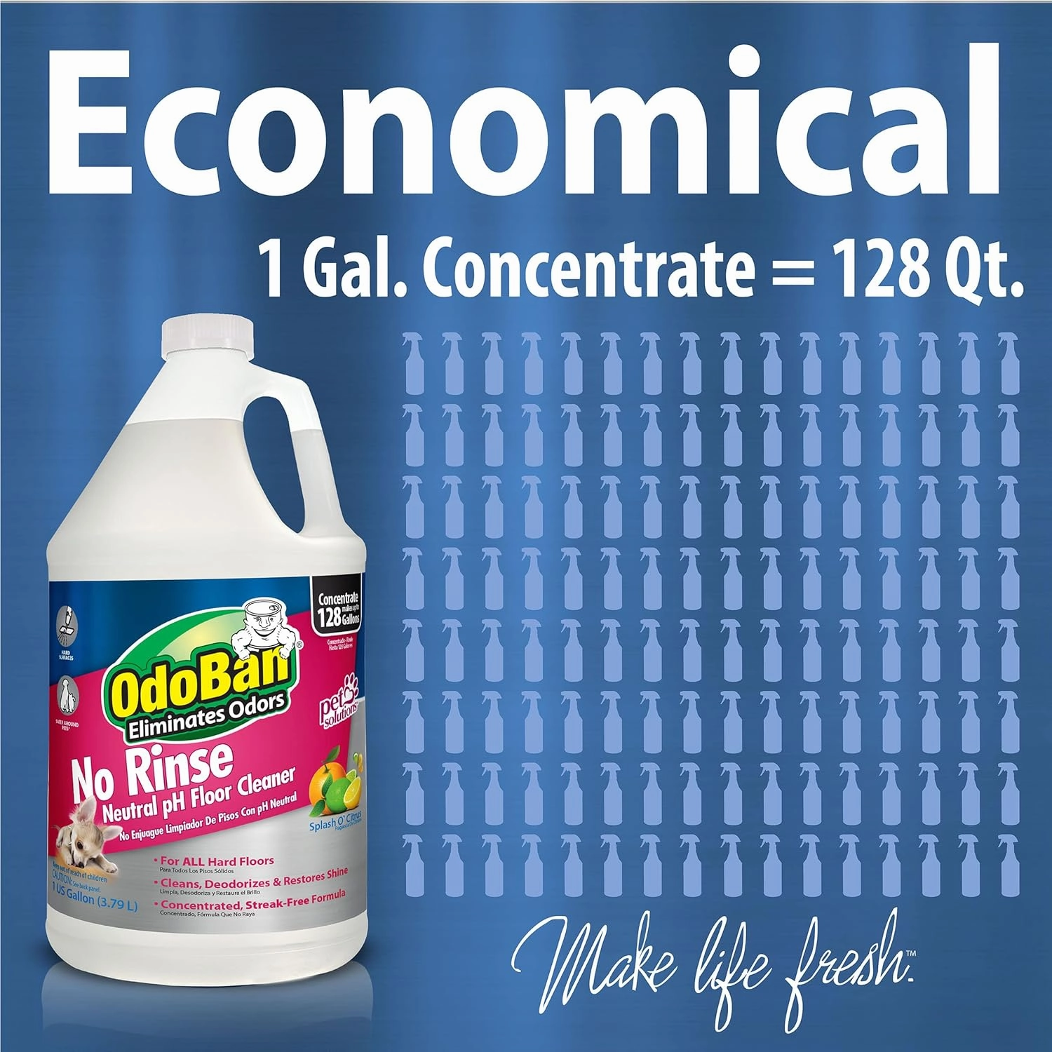 OdoBan Pet Solutions No Rinse Neutral pH Floor Cleaner Concentrate, 2 Gallons, Splash O' Citrus Scent