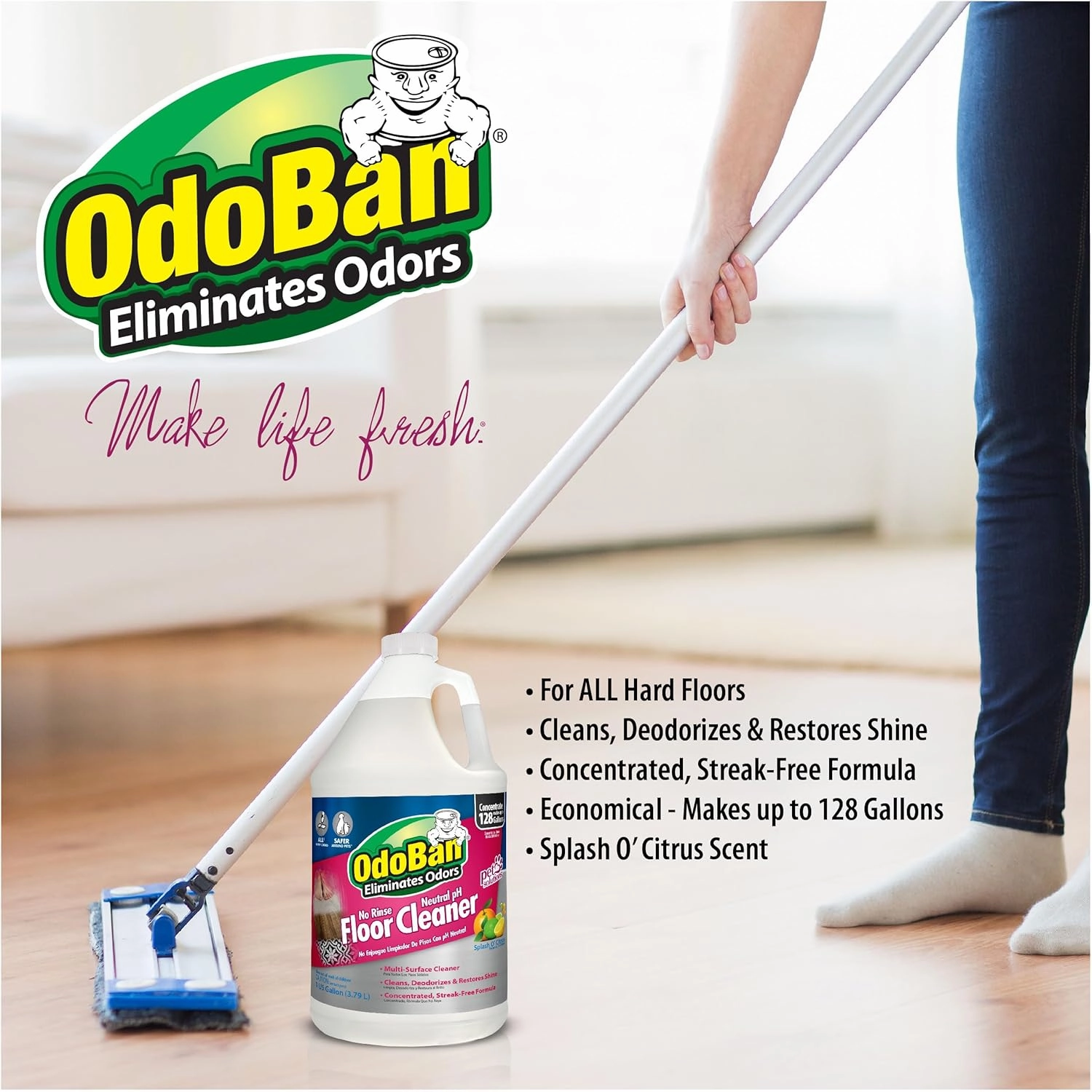 OdoBan Pet Solutions No Rinse Neutral pH Floor Cleaner Concentrate, 2 Gallons, Splash O' Citrus Scent
