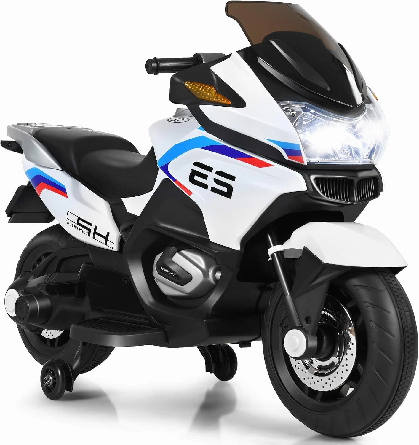 OLAKIDS Kids 12V Ride on Motorcycle, Electric Motor with Music, Foot Pedal, Training Wheel, Bright LED Light, 3 Wheels Battery Powered Tricycle Toy for Toddler Boys Girls with USB, MP3, TF
