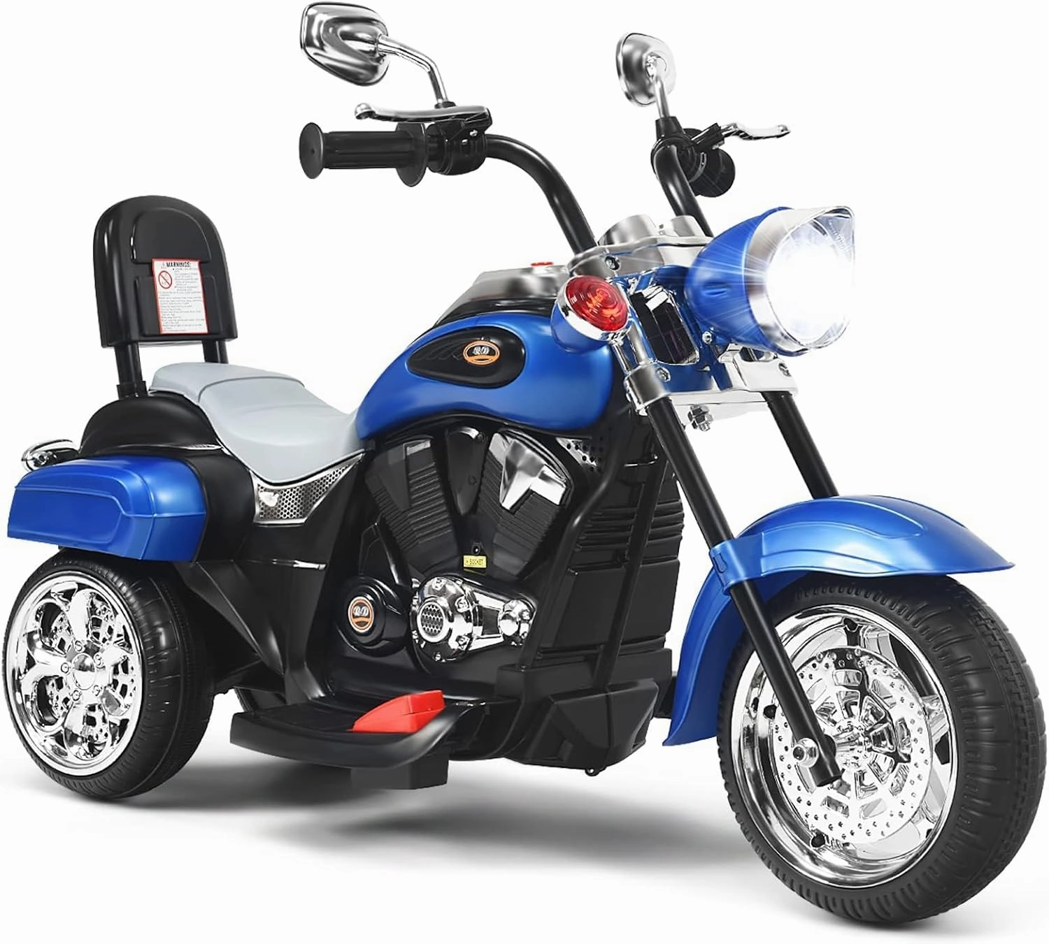 OLAKIDS Kids Electric Motorcycle, 6V Battery Powered Ride on Chopper Motorcycle with Horn, Headlights, 3 Training Wheels Electric Motorcycle for Children (Iron Blue)