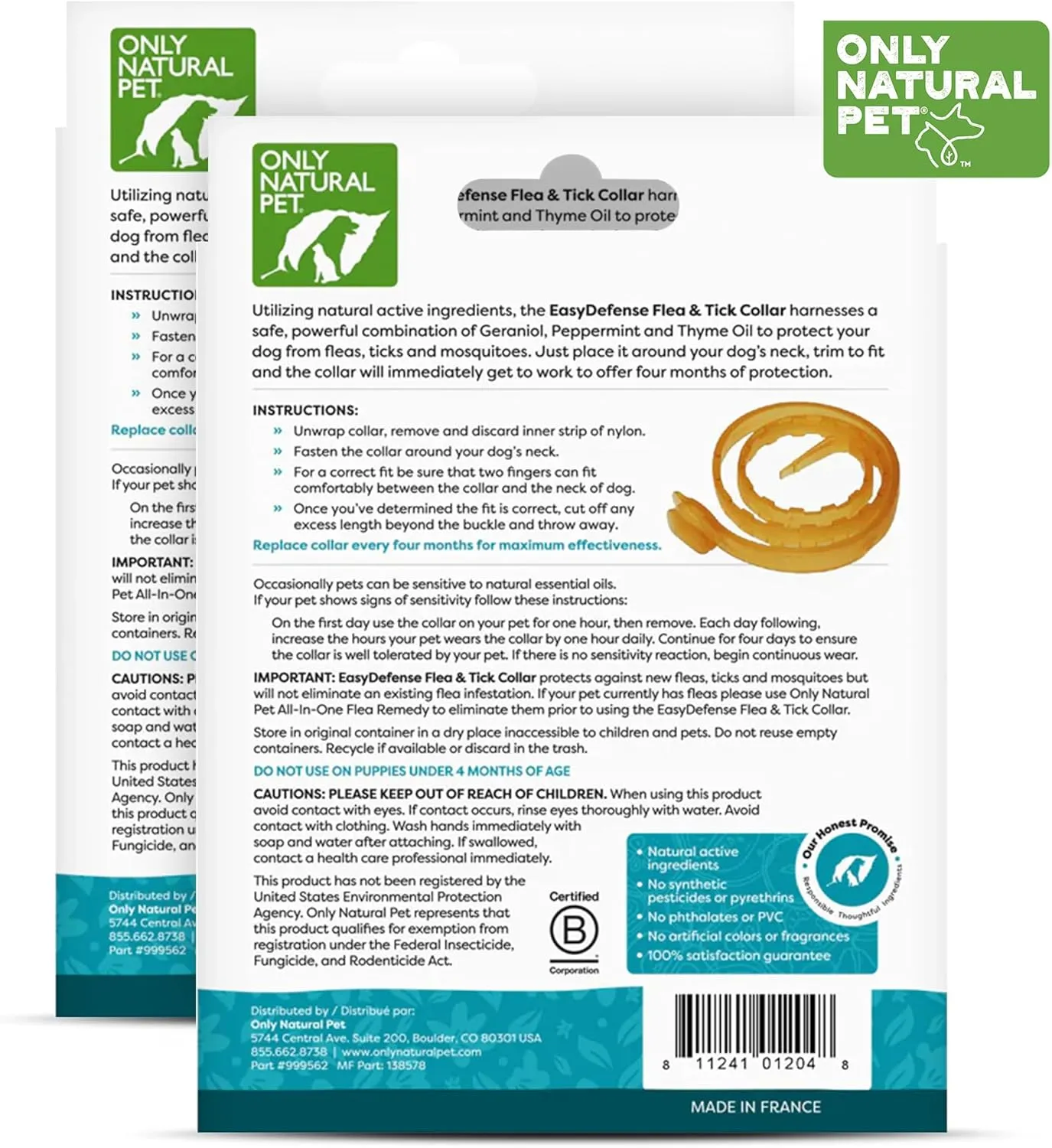 Only Natural Pet EasyDefense Flea & Tick Dog Collar - Canine Flea Control Collars - One Size Fits All - Pet Care That Protects up to 4 Months - for Dogs (2 Packs)