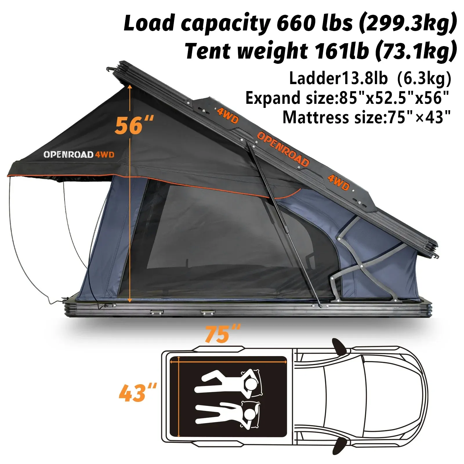 OPENROAD PeakRoof LT Aluminum Roof Top Tent