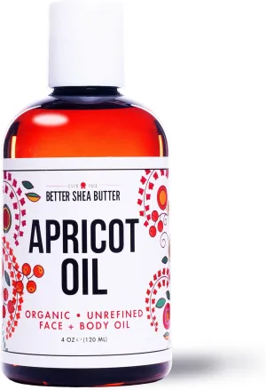 Organic Apricot Oil | 100% Pure, Cold Presssed | Massage Oil for Body and Face | Oil for Sensitive Skin | 4 oz by Better Shea Butter
