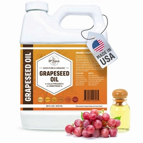 ORGANIC GRAPESEED OIL (16 oz) Cold Pressed Unrefined | 100% Pure Natural, Non-GMO | Available in Bulk | Skin, Hair, Face, Carrier for Essential Oils, Soap Making | 16 FL OZ