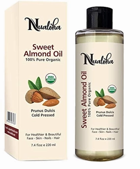Organic Sweet Almond Oil 220 ML, USDA Organic Pure Cold Pressed Almond Carrier Oil For Face, Skin, Hair and Body