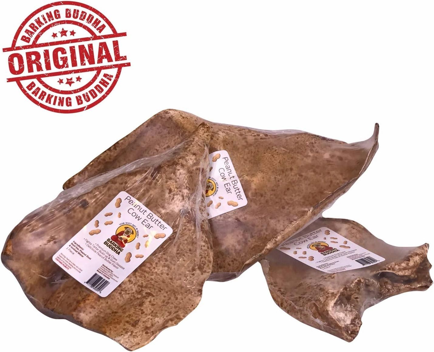 Original Large White Cow Ears | Premium Dog Chews | All Natural, No Additives, Gluten Free | Peanut Butter - 20 Pack