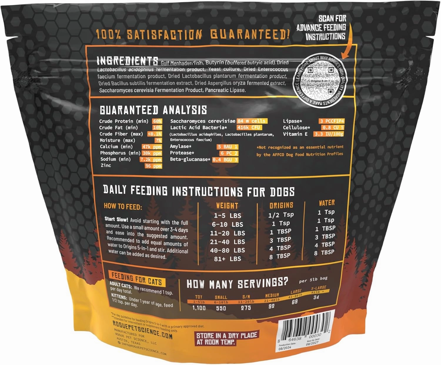 Origins 5-in-1 Dog Supplement - Powdered Food Topper w/Natural Omega 3 Fish Oil - Supports Healthy Digestion, Skin, and Coat - Helps Reduce Itching & Joint Inflammation (5 lbs)
