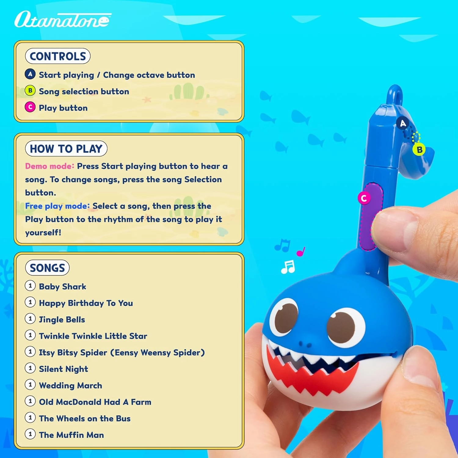 Otamatone Melody [Special Baby Shark Edition] Portable Mini Size Electronic Keychain Musical Toy from Japan – by Maywa Denki [English Instructions] – Daddy Shark