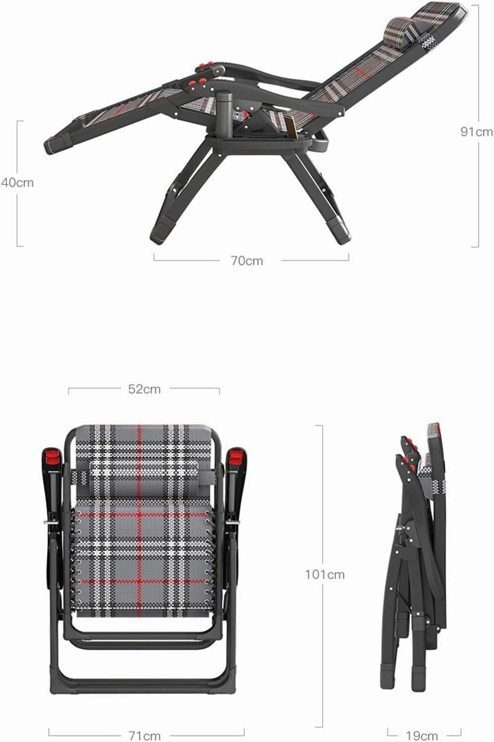 Outdoor Leisure Folding Deck Chairs,Adjustable Office Terrace Lounge Chair Portable Camping Recliner,(Black)