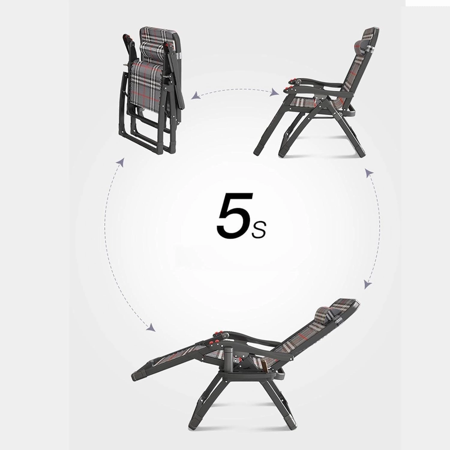 Outdoor Leisure Folding Deck Chairs,Adjustable Office Terrace Lounge Chair Portable Camping Recliner,(Black)