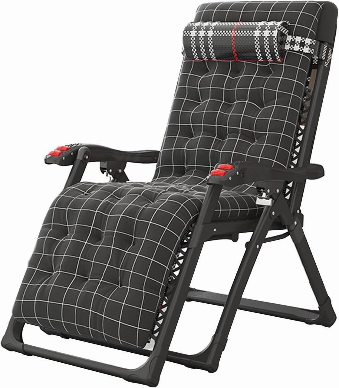 Outdoor Leisure Folding Deck Chairs,Adjustable Office Terrace Lounge Chair Portable Camping Recliner,(Black)